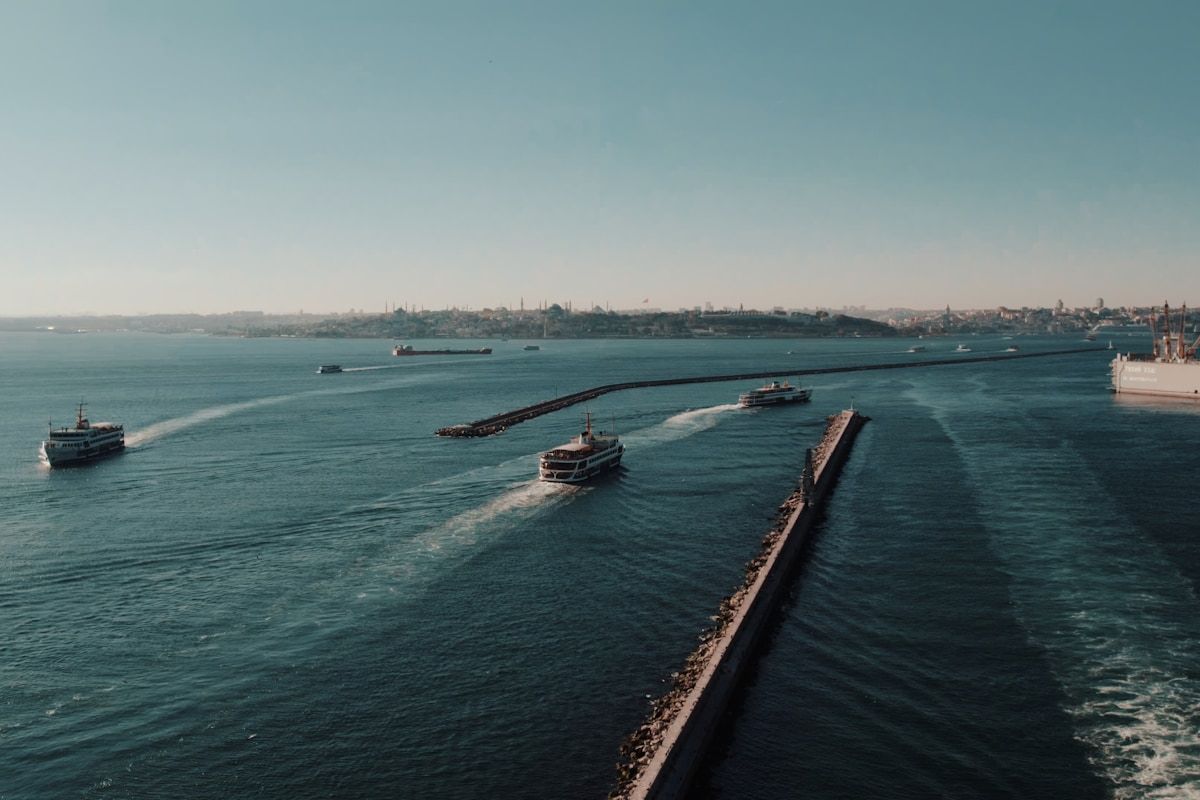 Commercial ferry vessels at sea