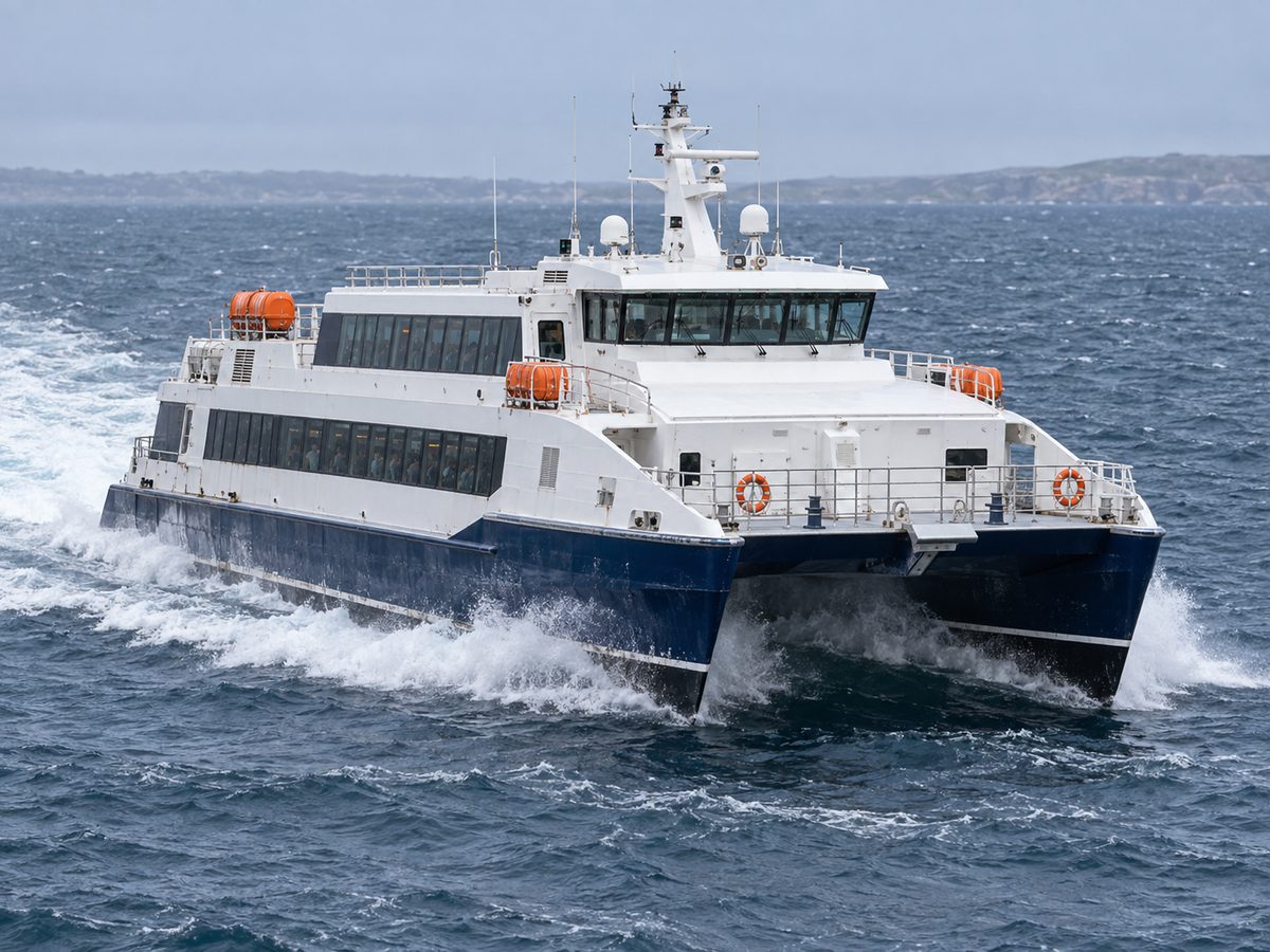 High-speed passenger ferry underway in Auckland coastal waters.